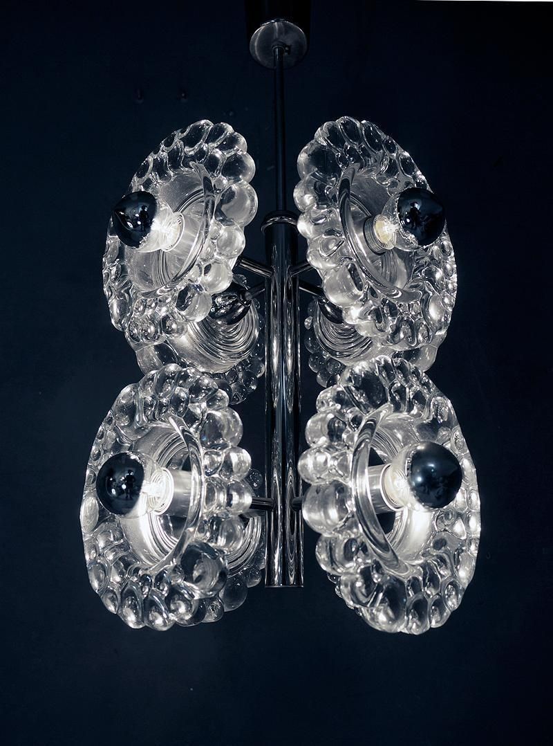 1960 Germany Peill & Putzler Sputnik Water Drop Chandelier Murano Glass & Chrome photo vinterior