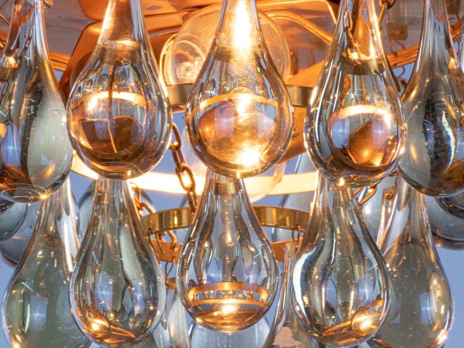 1 'Of 3' Small 1960 Germany Palwa Flush Mount Chandelier Murano Glass Tear Drop photo for sale
