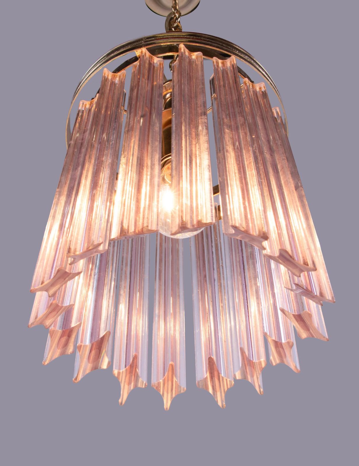Quadriedri Pink Murano Glass Prism & Brass Pendant Chandelier, Venini Italy 1970 photo vinterior