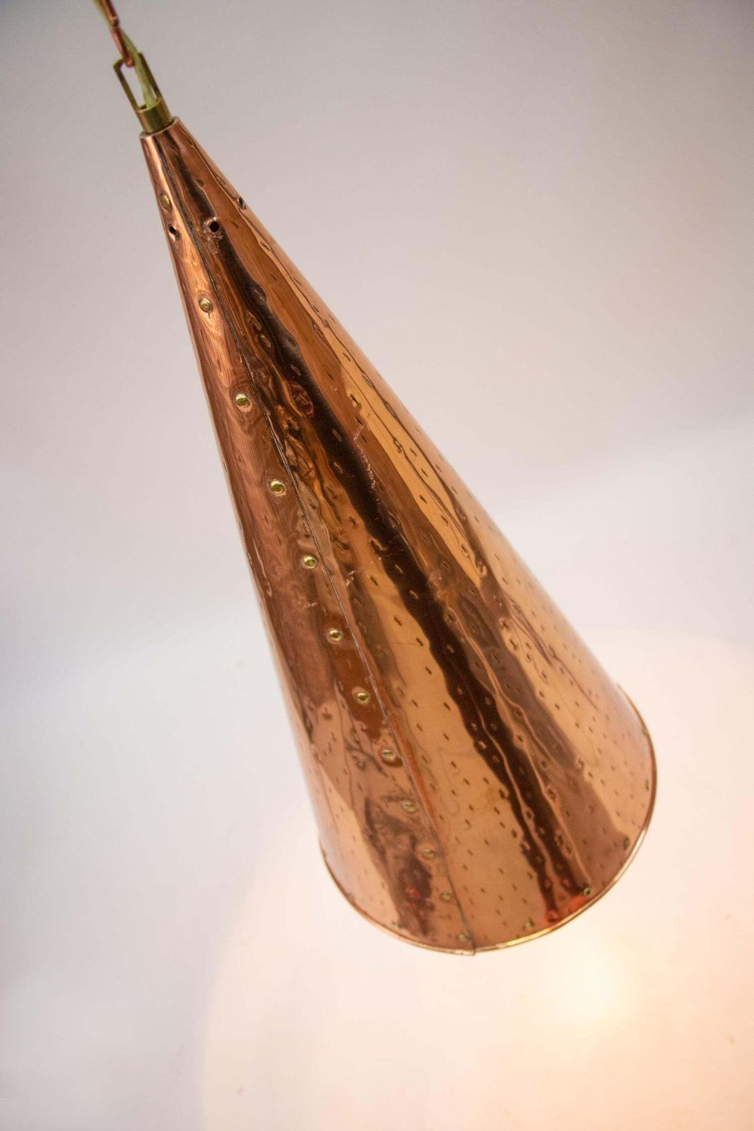Pair Of Danish Hammered Copper Cone Pendant Lamps By E.S Horn Aalestrup, 1950s photo vinterior