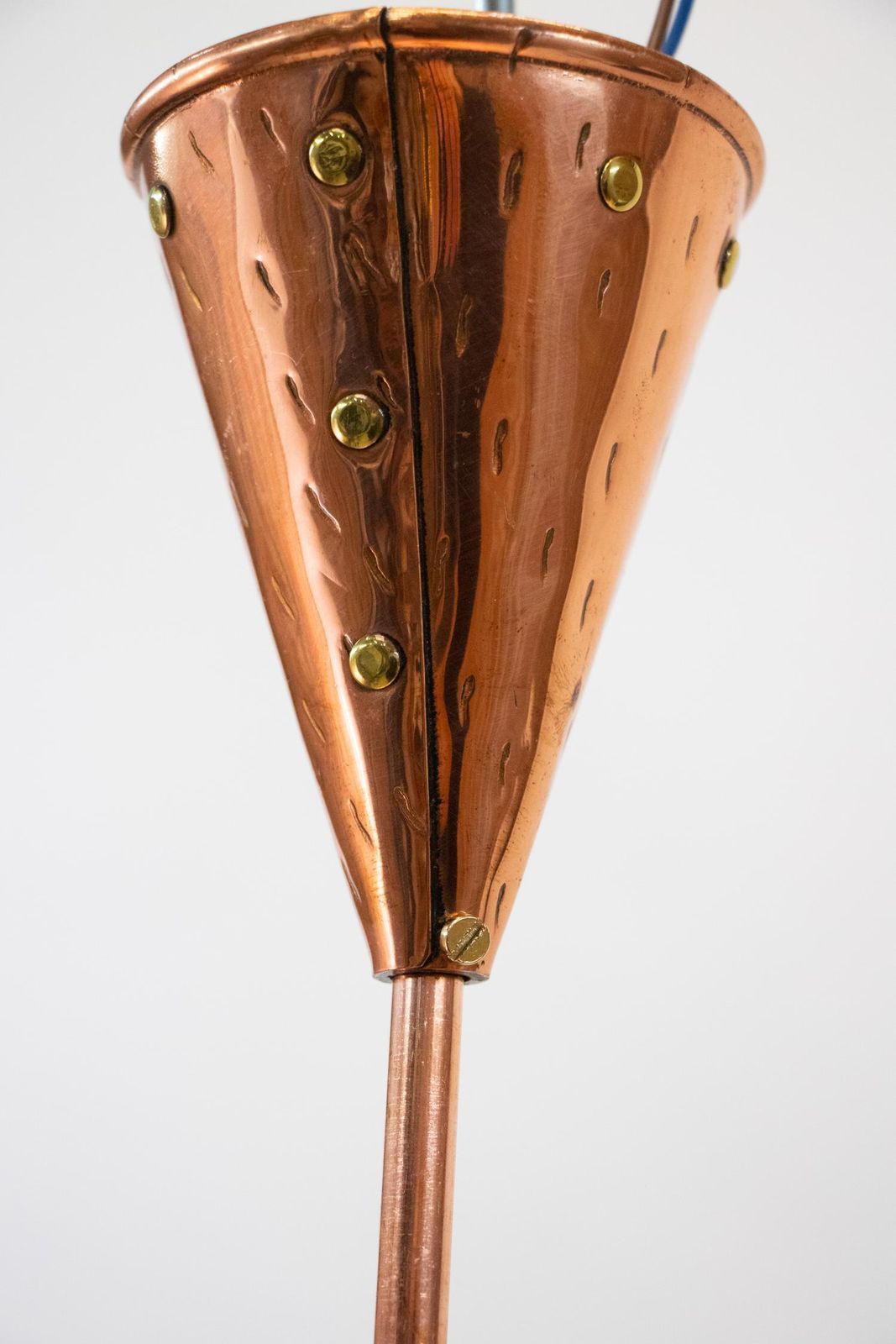 photo for sale Pair Of Danish Hammered Copper Cone Pendant Lamps By E.S Horn Aalestrup, 1950s