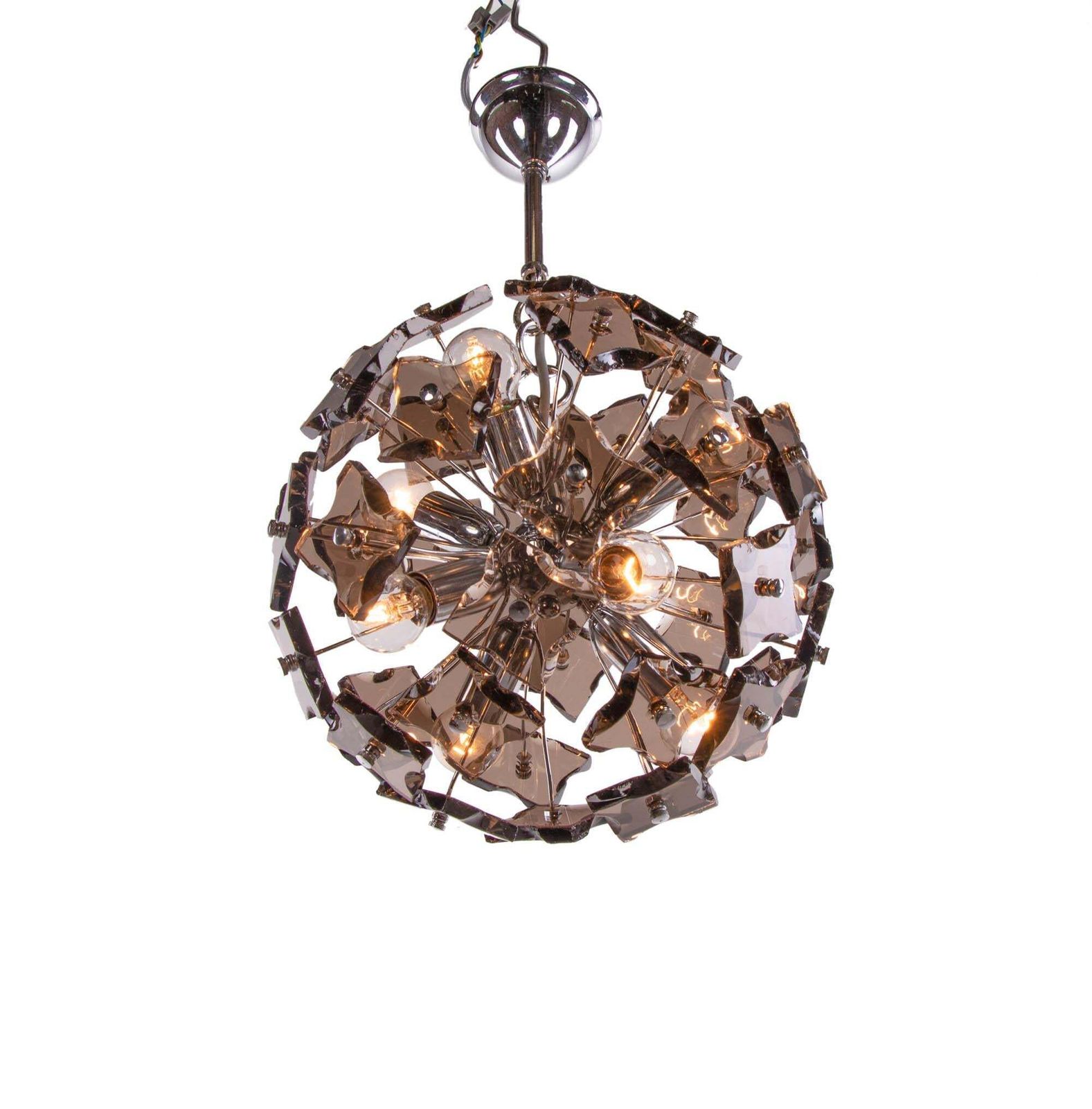 1 (Of 2) 1960 Italy Fontana Arte Sputnik Chandelier Smoked Murano Glass & Chrome photo furniture