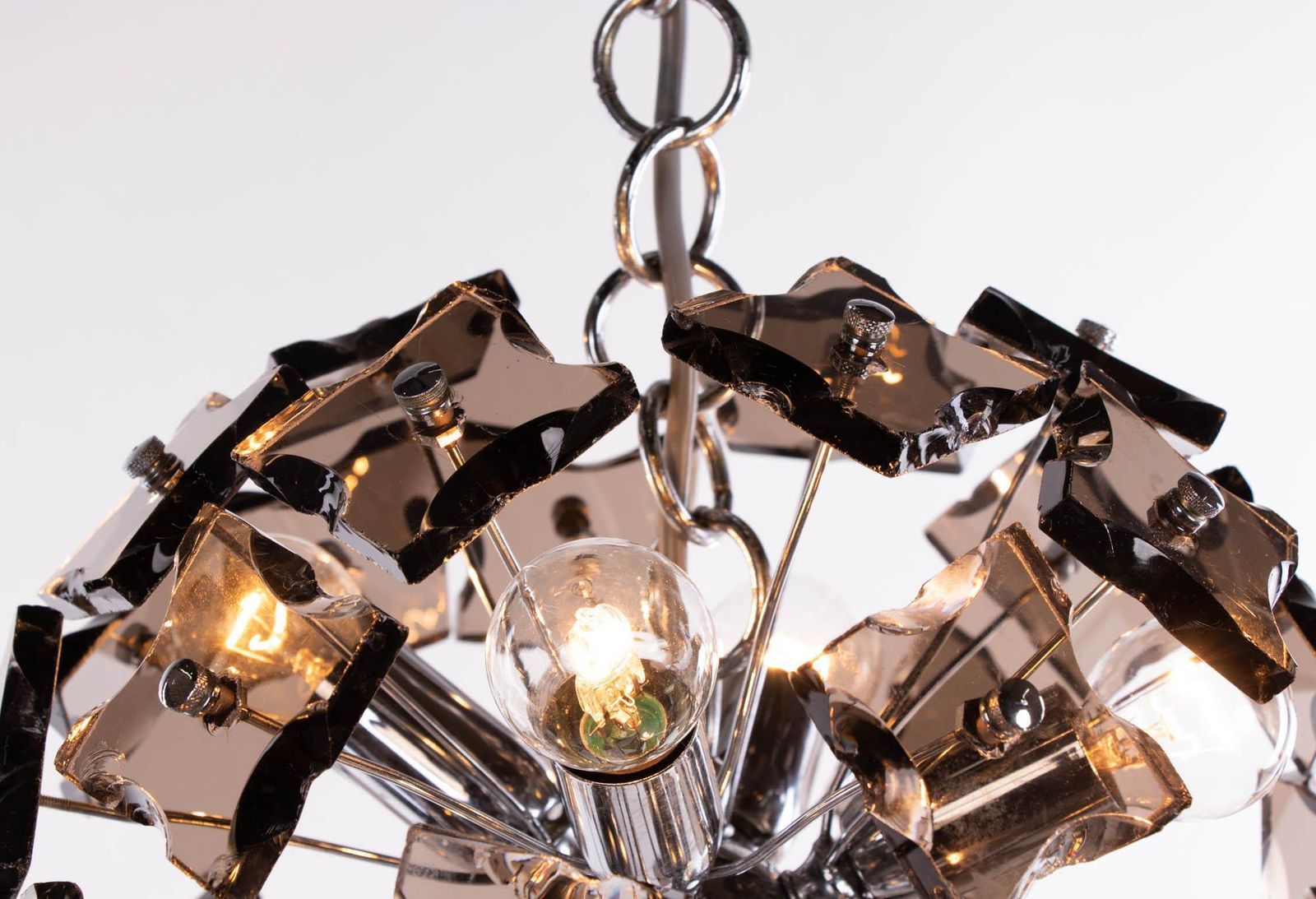 1 (Of 2) 1960 Italy Fontana Arte Sputnik Chandelier Smoked Murano Glass & Chrome photo 1430.0