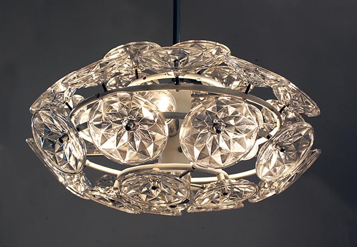 Orbit Sputnik Chandelier Glass & Chrome By Veb Lighting Hellerau, Germany 1960s photo vinterior