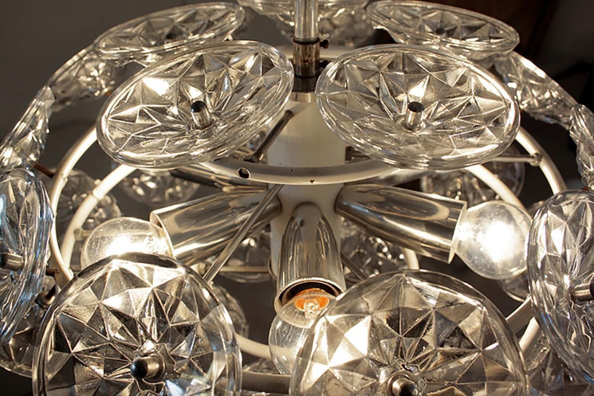 Orbit Sputnik Chandelier Glass & Chrome By Veb Lighting Hellerau, Germany 1960s photo buy