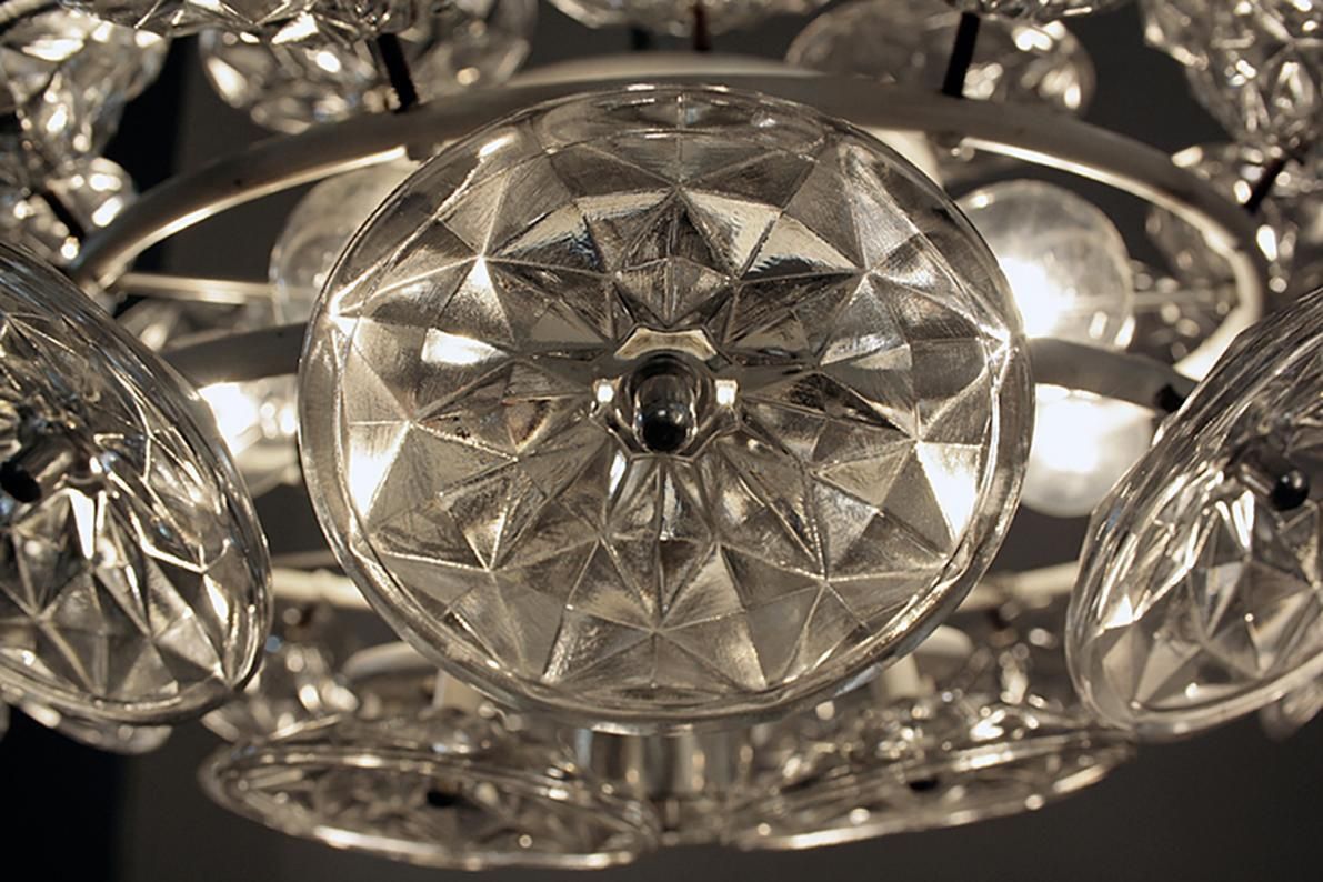 Orbit Sputnik Chandelier Glass & Chrome By Veb Lighting Hellerau, Germany 1960s photo vintage