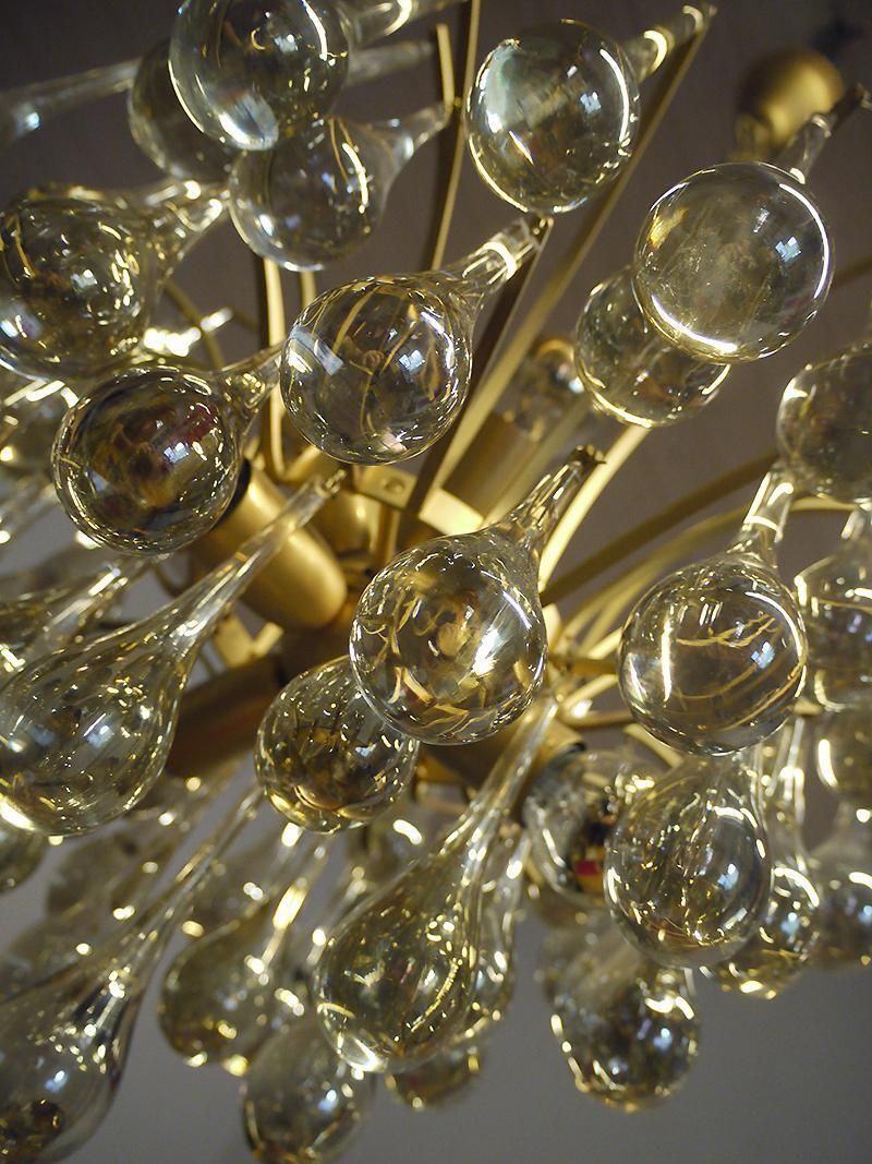1 'Of 2' 1970 Germany Palwa Tear Drop Chandelier Murano Glass And Brass photo vintage