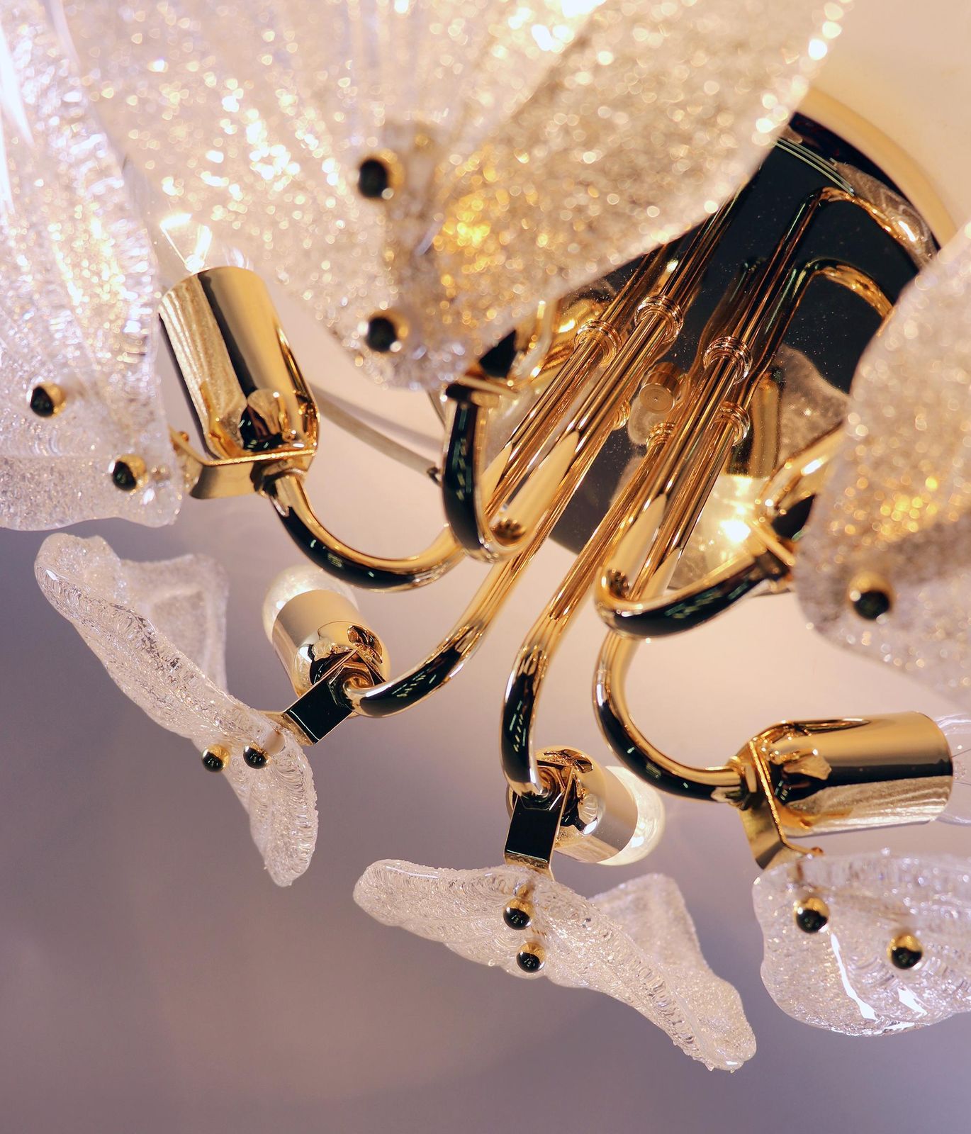 1 'Of 2' Leaf Flush Mount Chandelier Murano Glass & Brass By Novaresi Italy 1970 photo Lighting
