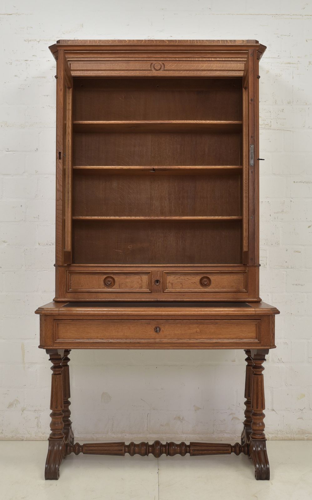 Antique! Secretary With Display Cabinet, Restored Oak Desk, Bookcase photo for sale
