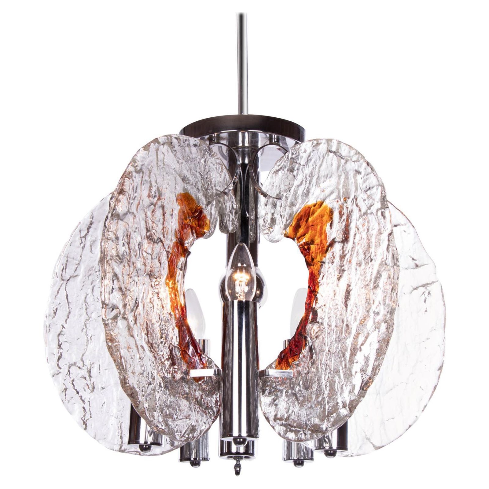 1960 Italy Mazzega Pendant Lamp Murano Glass & Chrome By Carlo Nason