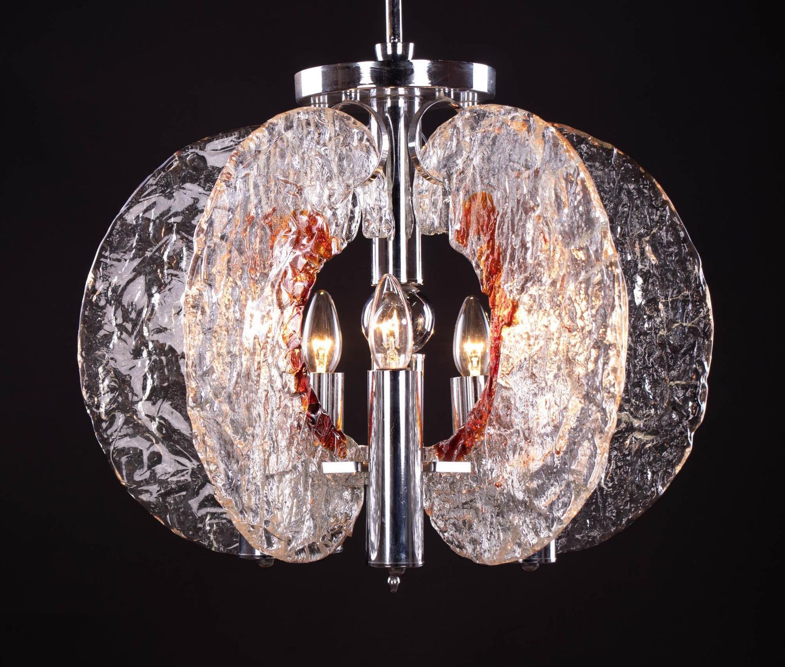 1960 Italy Mazzega Pendant Lamp Murano Glass & Chrome By Carlo Nason photo for sale