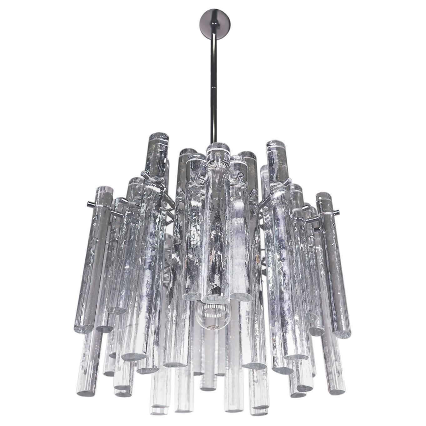 1960 Germany Kinkeldey Iced Sticks Chandelier Crystal Rod & Chrome