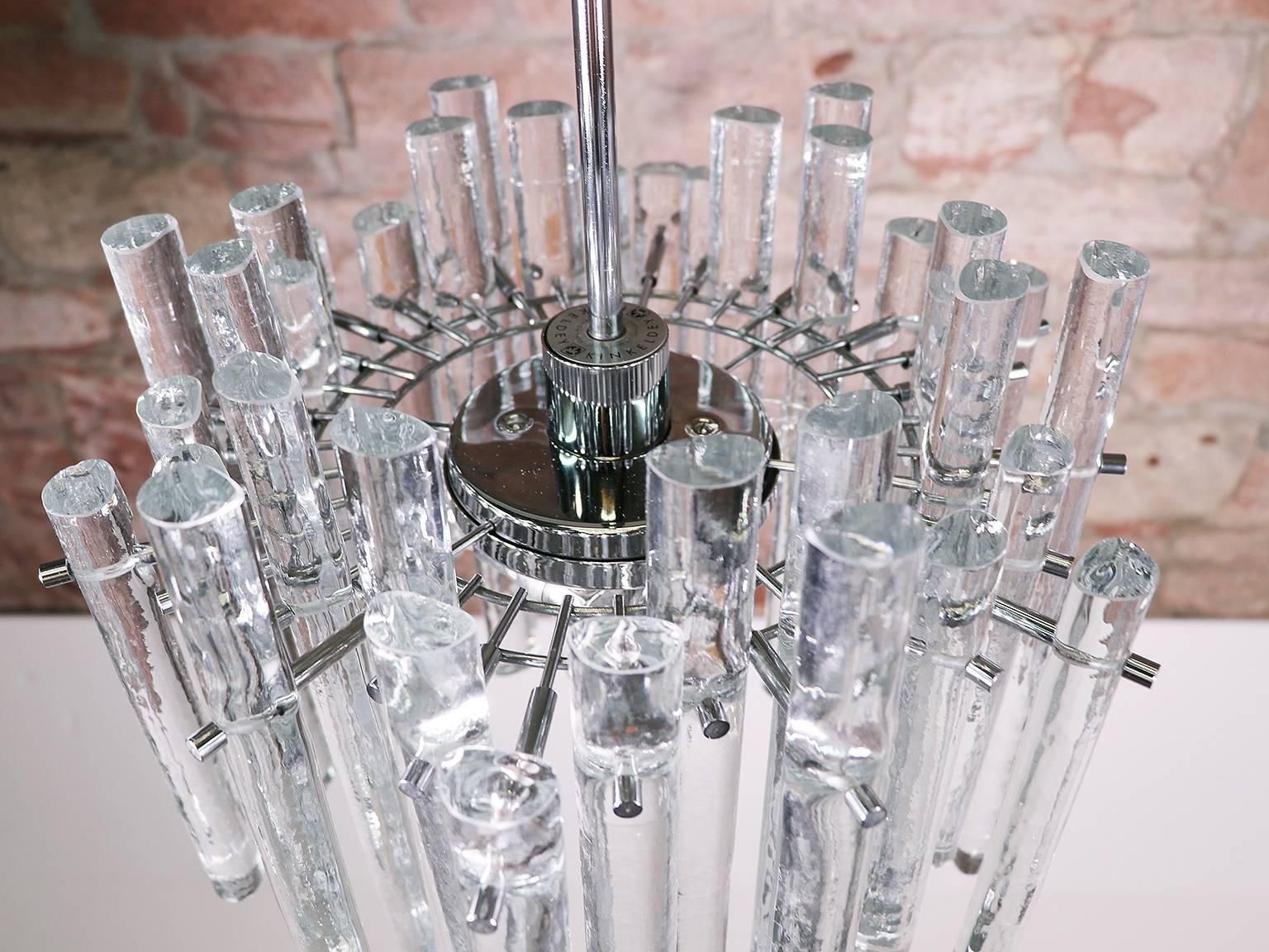 1960 Germany Kinkeldey Iced Sticks Chandelier Crystal Rod & Chrome photo Lighting