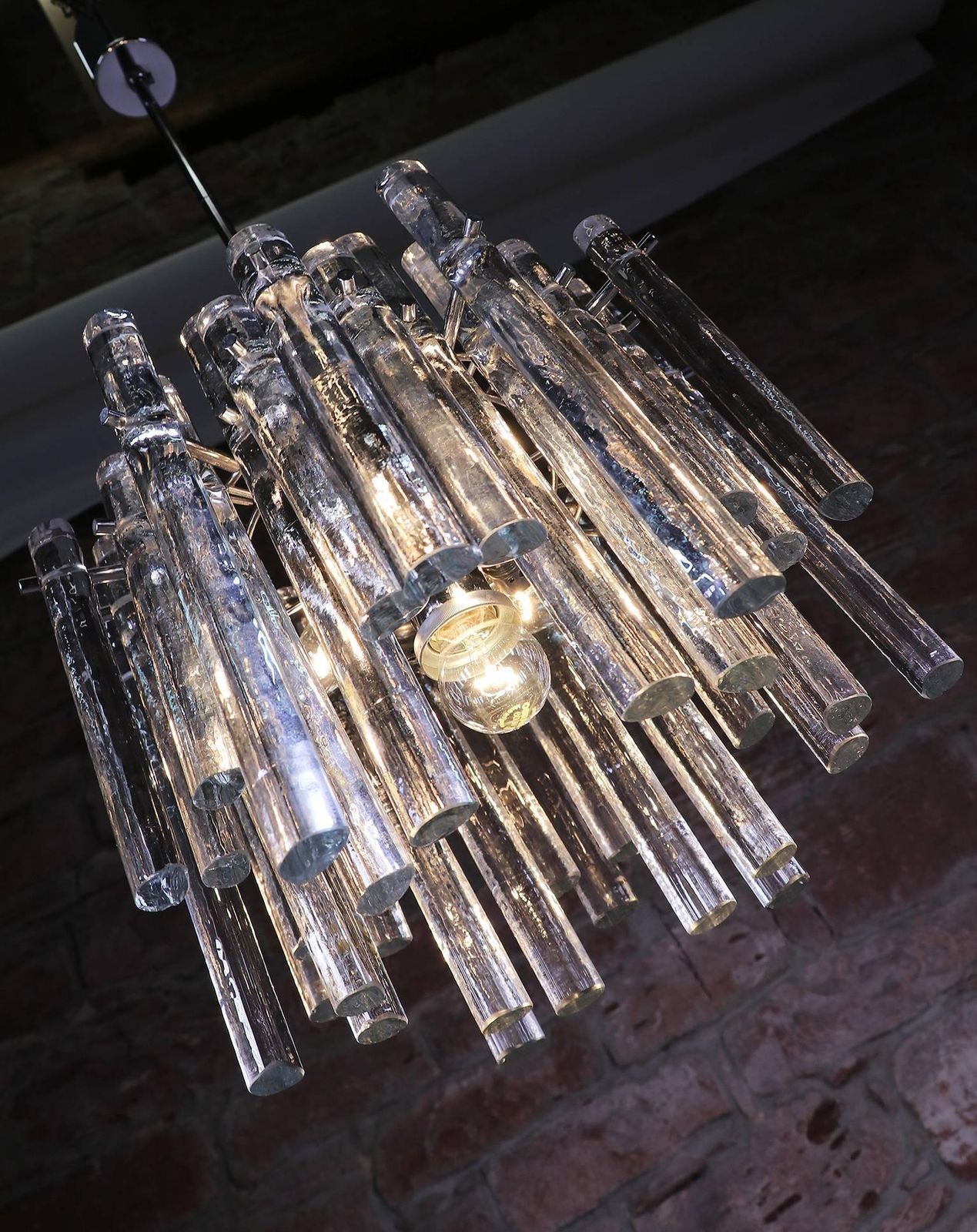 1960 Germany Kinkeldey Iced Sticks Chandelier Crystal Rod & Chrome photo 1895.0
