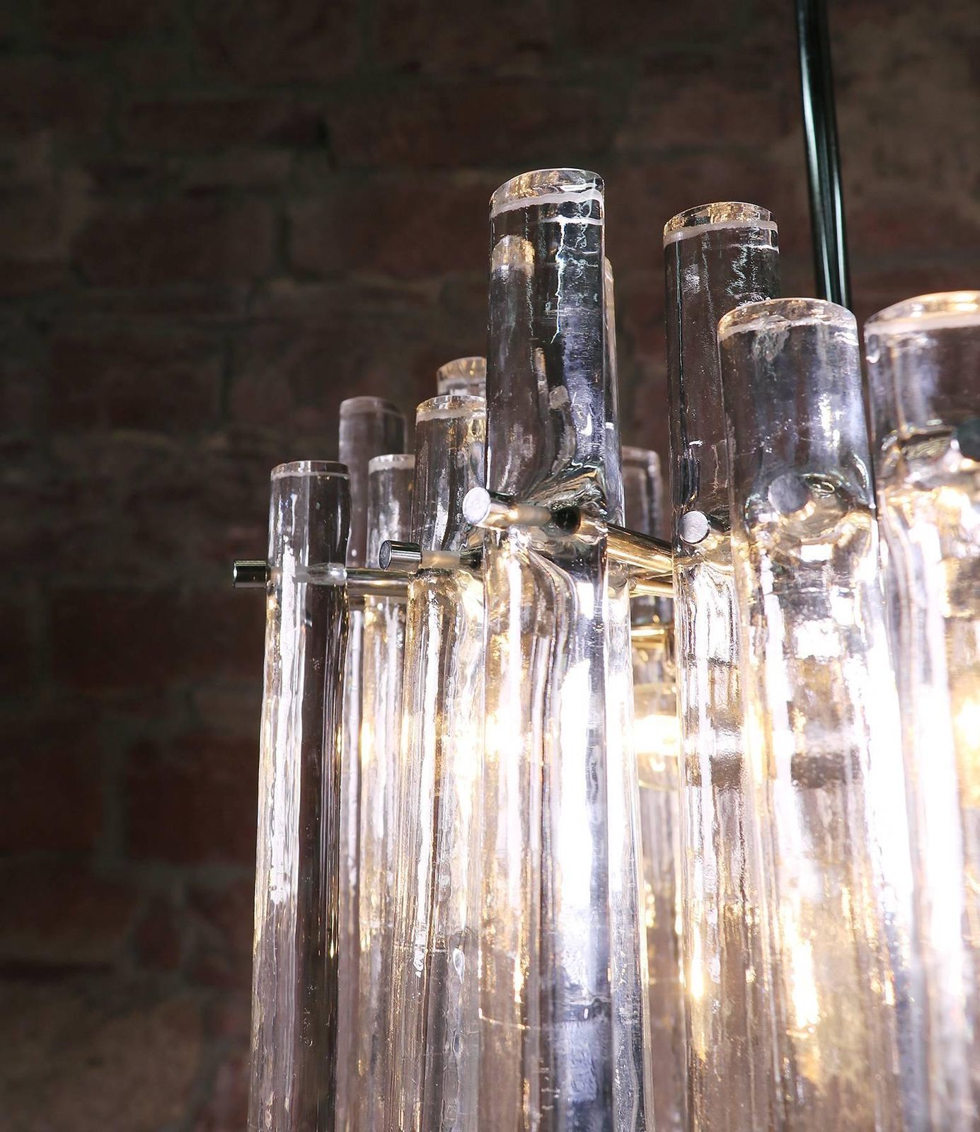 1960 Germany Kinkeldey Iced Sticks Chandelier Crystal Rod & Chrome photo buy
