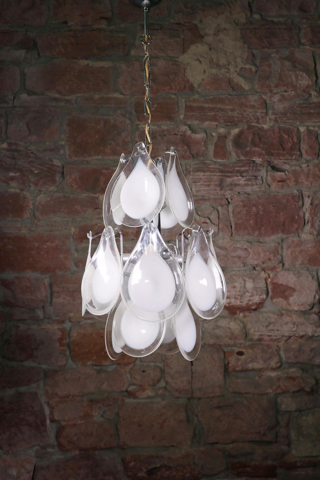 1960 Italy Vistosi Pendant Lamp Murano Glass Petals & Chrome By Gino Vistosi photo 1895.0