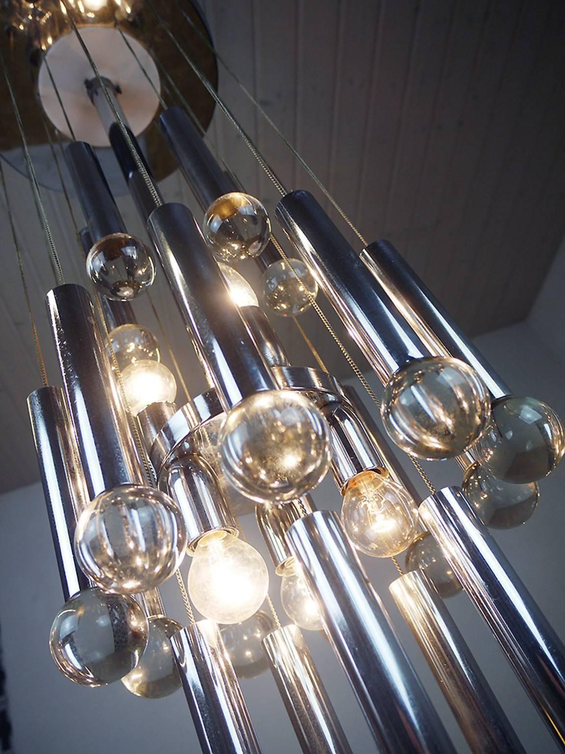 1970 Italy Gaetano Sciolari Sputnik Cascade Chandelier Crystal Balls & Chrome photo furniture