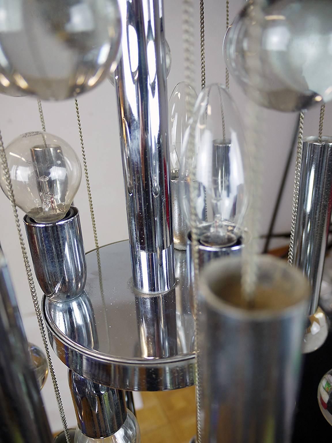 1970 Italy Gaetano Sciolari Sputnik Cascade Chandelier Crystal Balls & Chrome photo vinterior