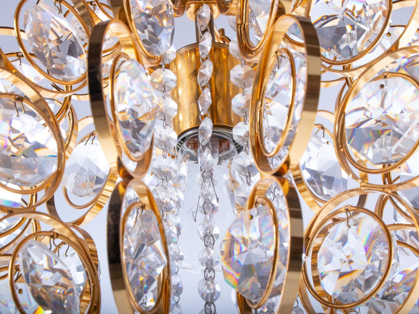 1960 Germany Palwa Orbit Chandelier Crystal & Gilt Brass By Gaetano Sciolari photo Lighting