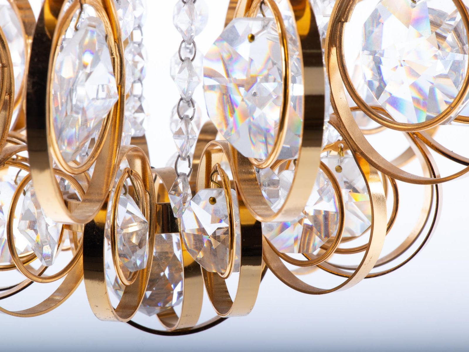 1960 Germany Palwa Orbit Chandelier Crystal & Gilt Brass By Gaetano Sciolari photo vintage