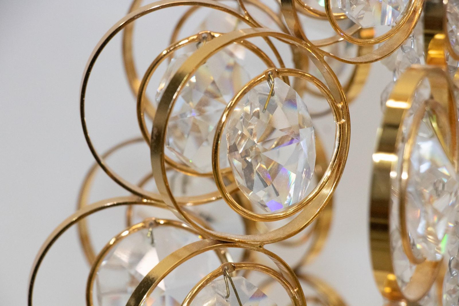 Lighting 1960 Germany Palwa Orbit Chandelier Crystal & Gilt Brass By Gaetano Sciolari photo