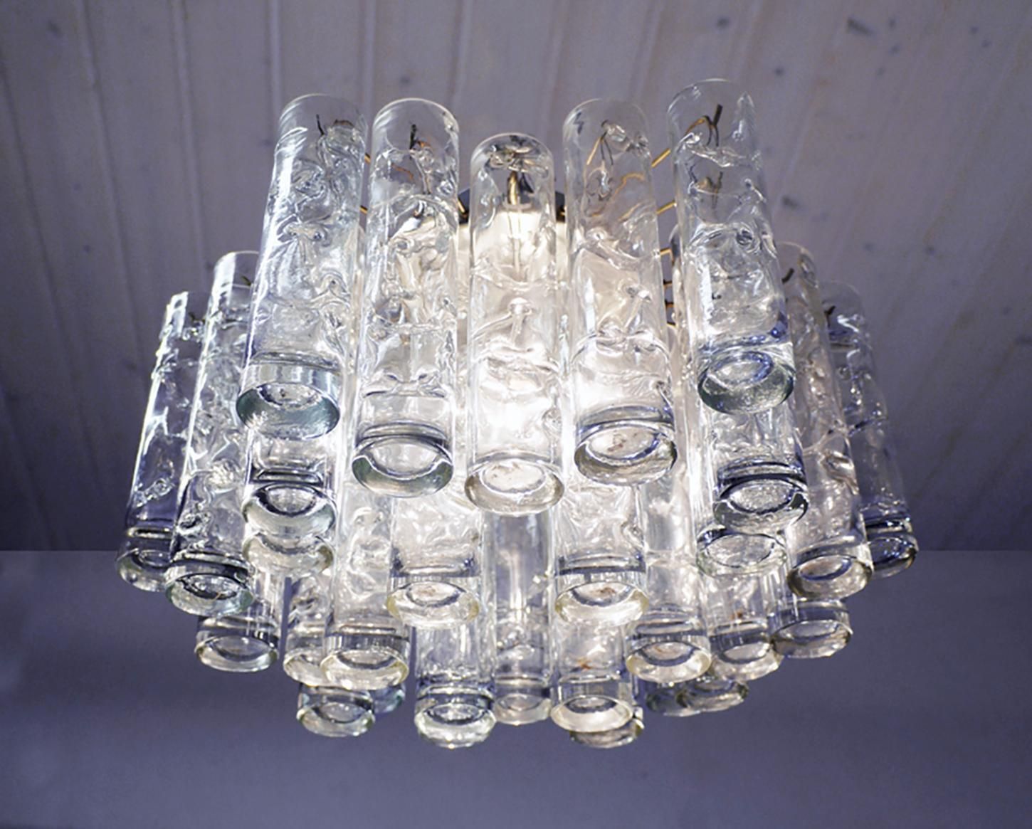 photo furniture 1960 Germany Doria Lava Flush Mount Chandelier Murano Glass Tubes & Brass