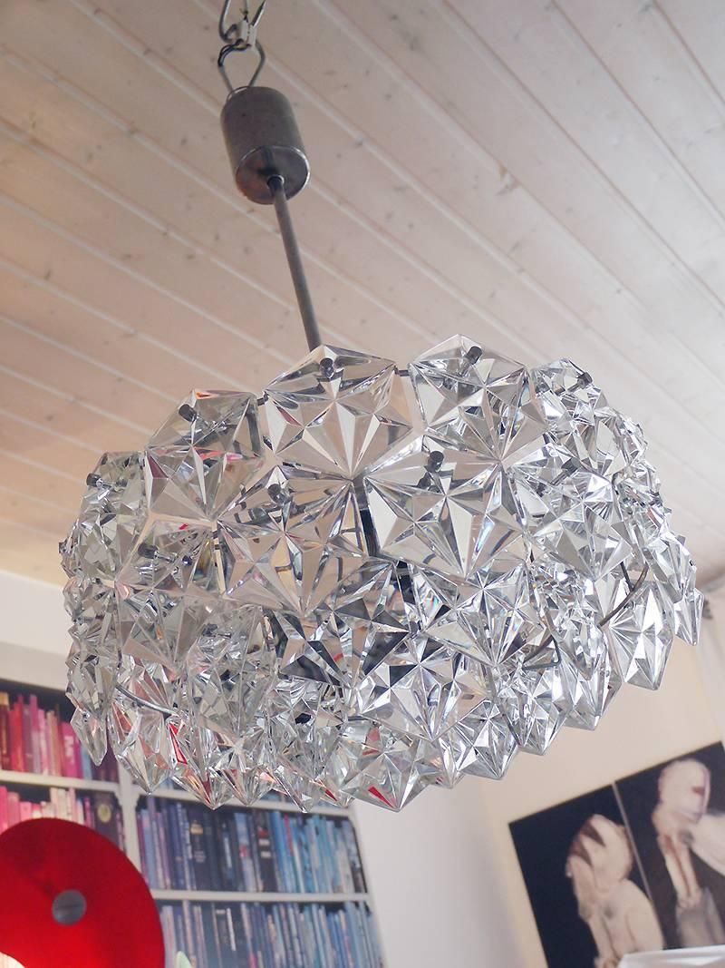 Starburst 18" Kinkeldey Chandelier Crystals & Chromed Brass, Germany 1960s photo for sale