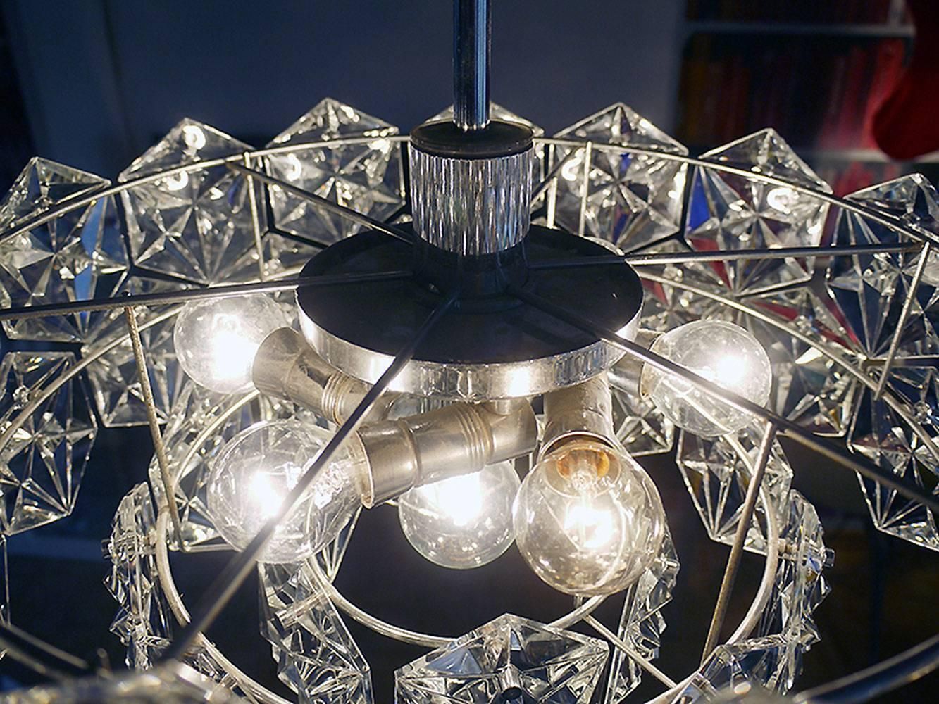 Starburst 18" Kinkeldey Chandelier Crystals & Chromed Brass, Germany 1960s photo 2126.0