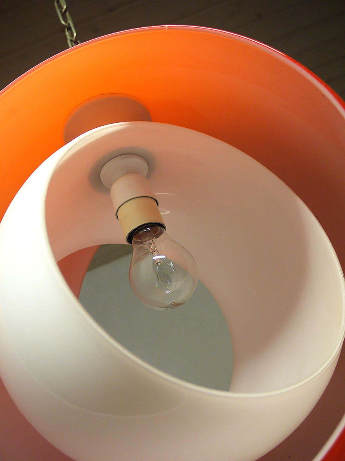 Murano Moon Pendant Lamp Orange & White Glass By Carlo Nason For Mazzega 1960s photo vintage
