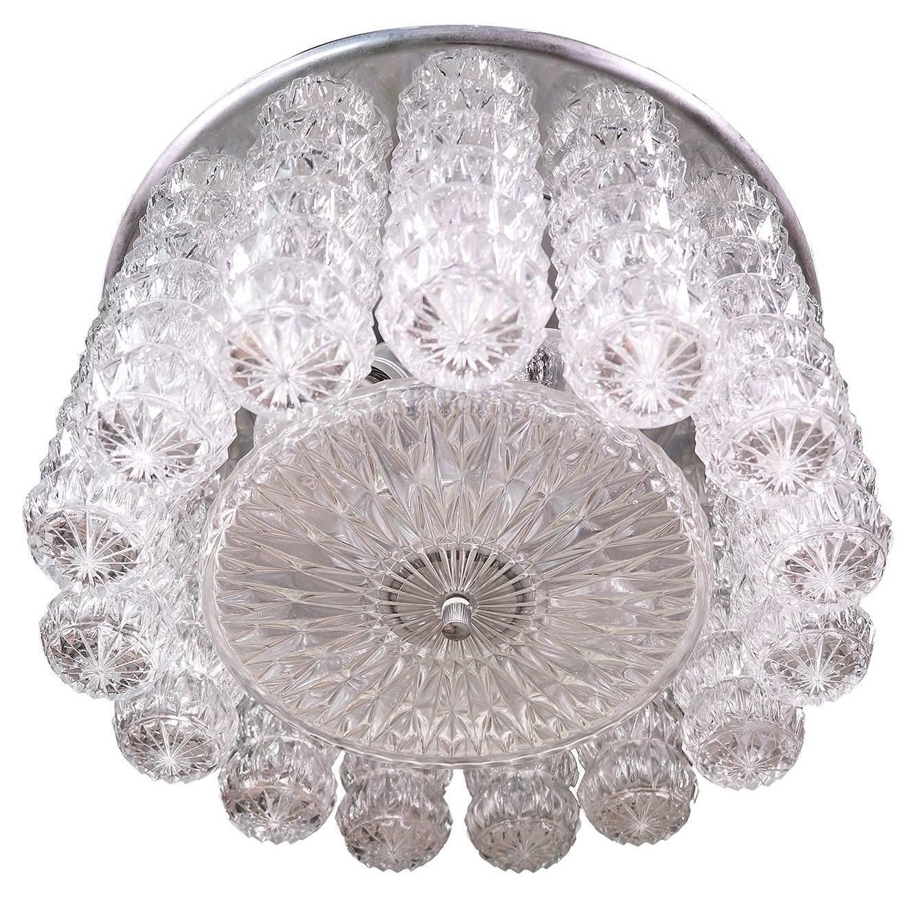 1950 Austria Kalmar Drum Flush Mount Chandelier Glass Tubes & Chrome