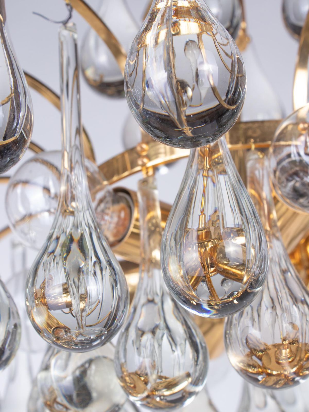 Palwa Teardrops Chandelier Murano Glass  & Gilt Brass, Germany, 1960s photo Lighting