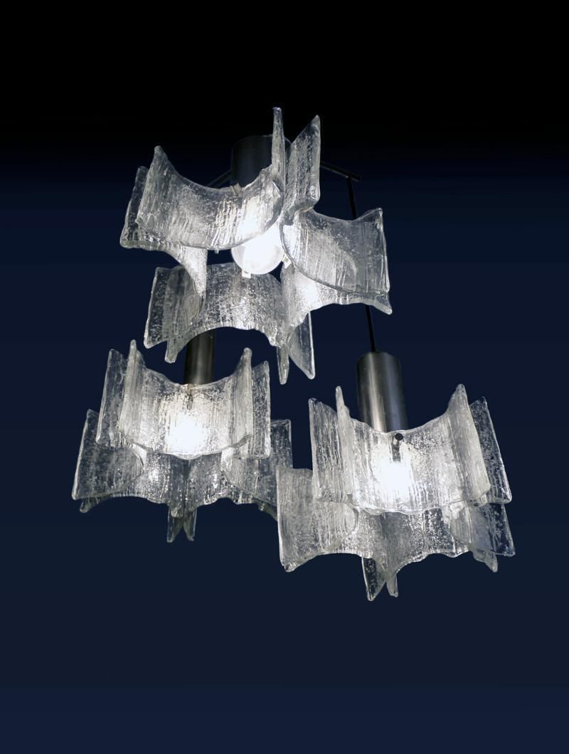 photo furniture Frosted Murano Chandelier Glass & Chrome By Kaiser, Germany 1960s