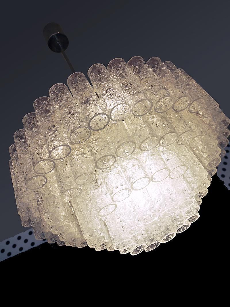 1 ’Of 2’ Cascading Doria 20" Murano Chandelier Iced Glass Tubes, Germany 1960s photo 3054.0