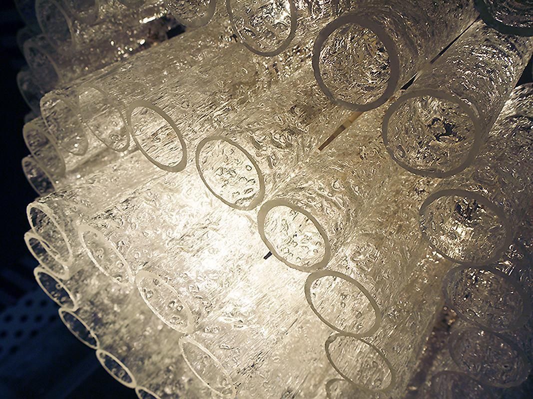 1 ’Of 2’ Cascading Doria 20" Murano Chandelier Iced Glass Tubes, Germany 1960s photo vintage