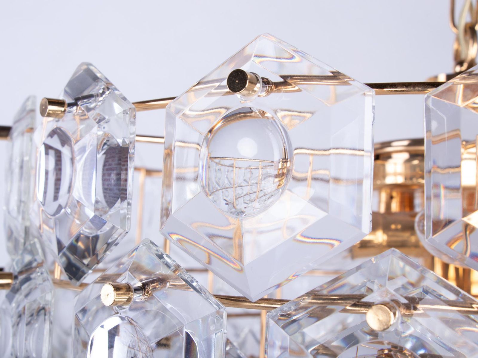 Gold Plated Kinkeldey Lens Chandelier Crystal & Brass, Germany, 1960s photo buy
