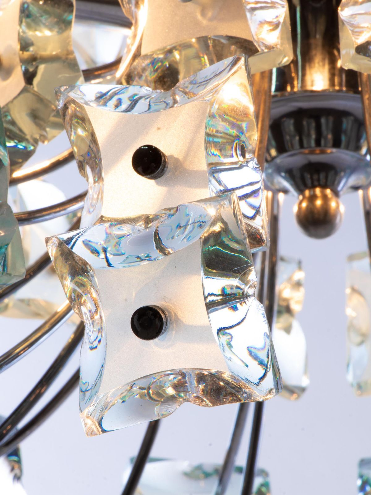 1970 Italy Fontana Arte Sputnik Chandelier Turquoise Glass & Chrome photo vinterior