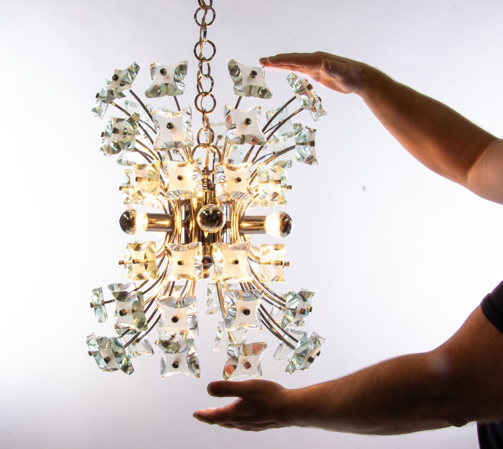 Lighting 1970 Italy Fontana Arte Sputnik Chandelier Turquoise Glass & Chrome photo