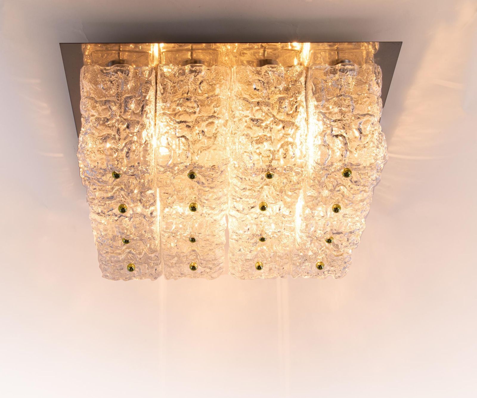1 'Of 2' 1960 Germany Limburg Large Square Flush Mount Glass & Brass Chandelier photo furniture