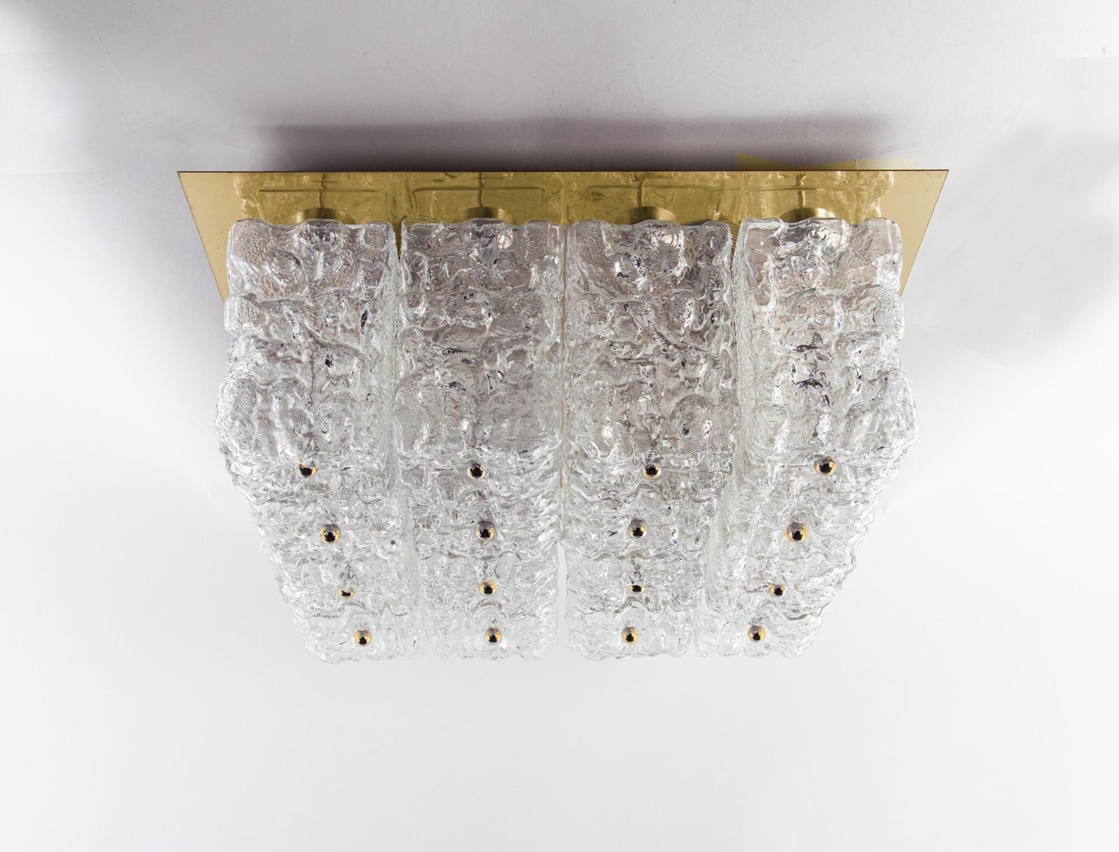 1 'Of 2' 1960 Germany Limburg Large Square Flush Mount Glass & Brass Chandelier photo buy