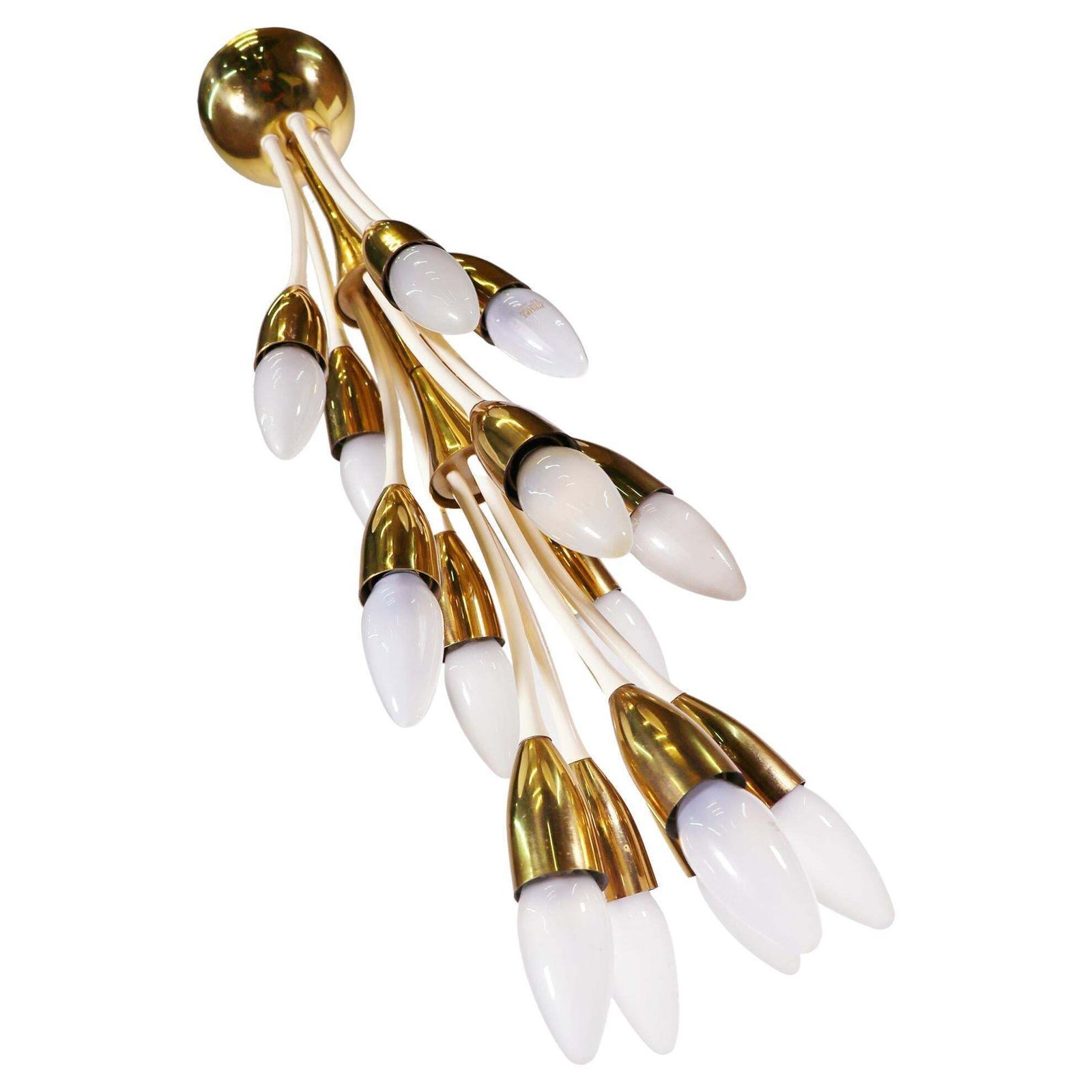 1950s Sputnik Enamel Brass Chandelier By Vereinigte Werkstätten, Munich, Germany