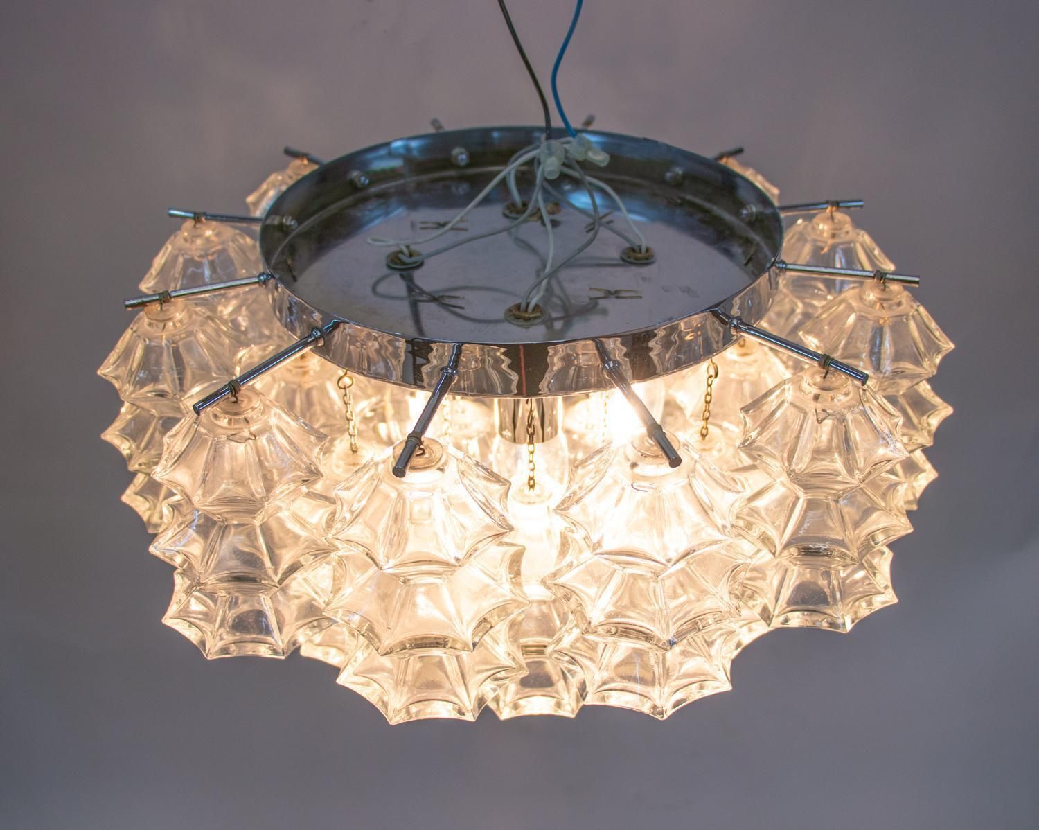 J.T. Kalmar Pagoda Flush Mount Chandelier Glass & Chrome, Austria, Vienna, 1960s photo 2899.0
