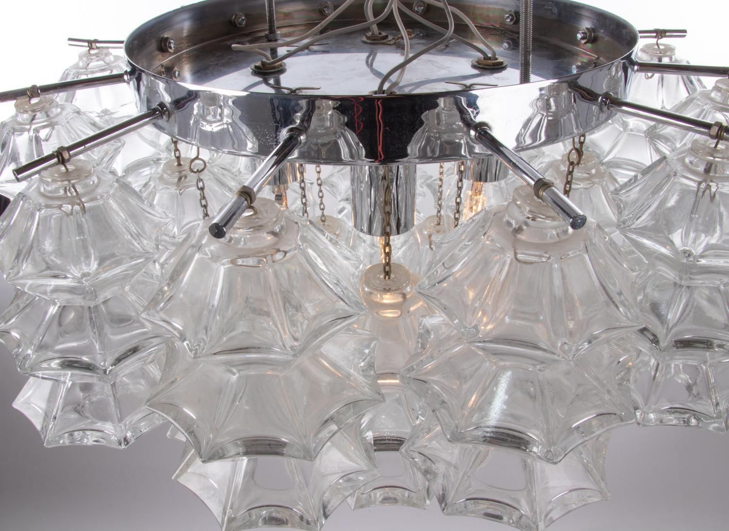 J.T. Kalmar Pagoda Flush Mount Chandelier Glass & Chrome, Austria, Vienna, 1960s photo vintage