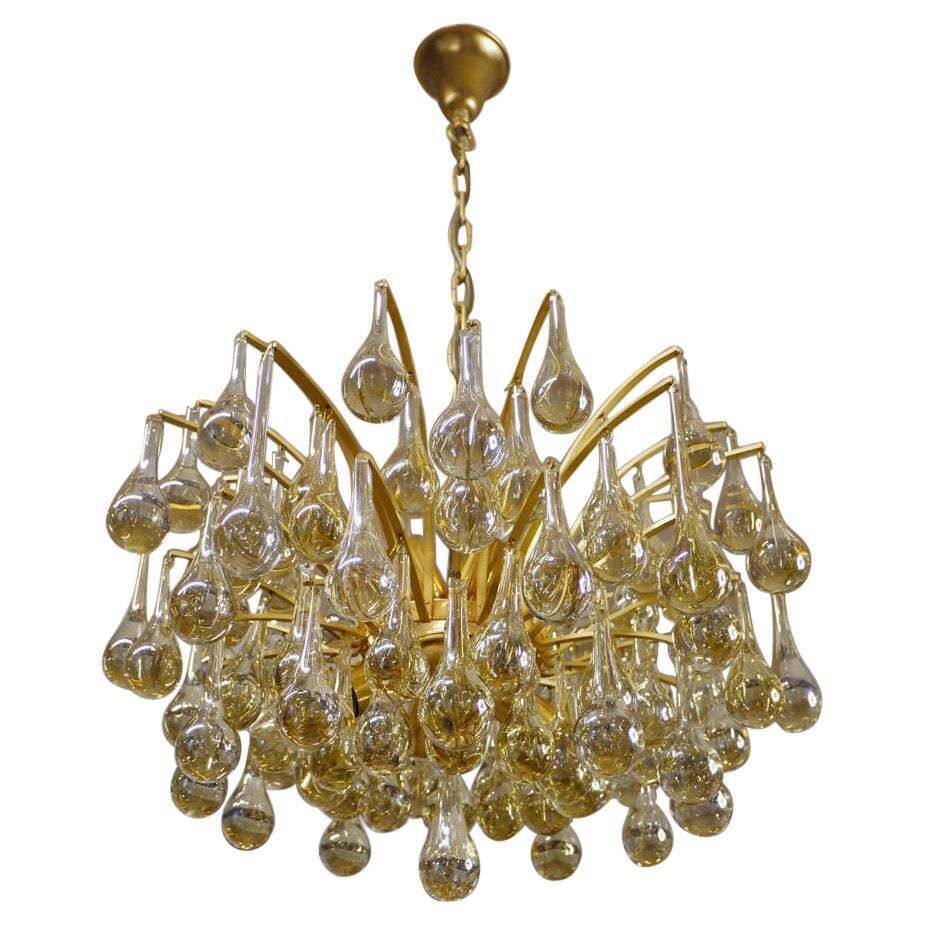 1970 Germany Palwa Tear Drop Chandelier Murano Glass And Brass