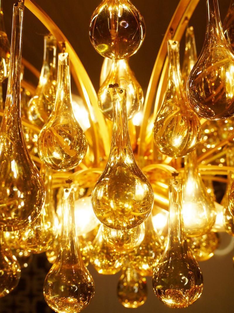 1970 Germany Palwa Tear Drop Chandelier Murano Glass And Brass photo 2899.0