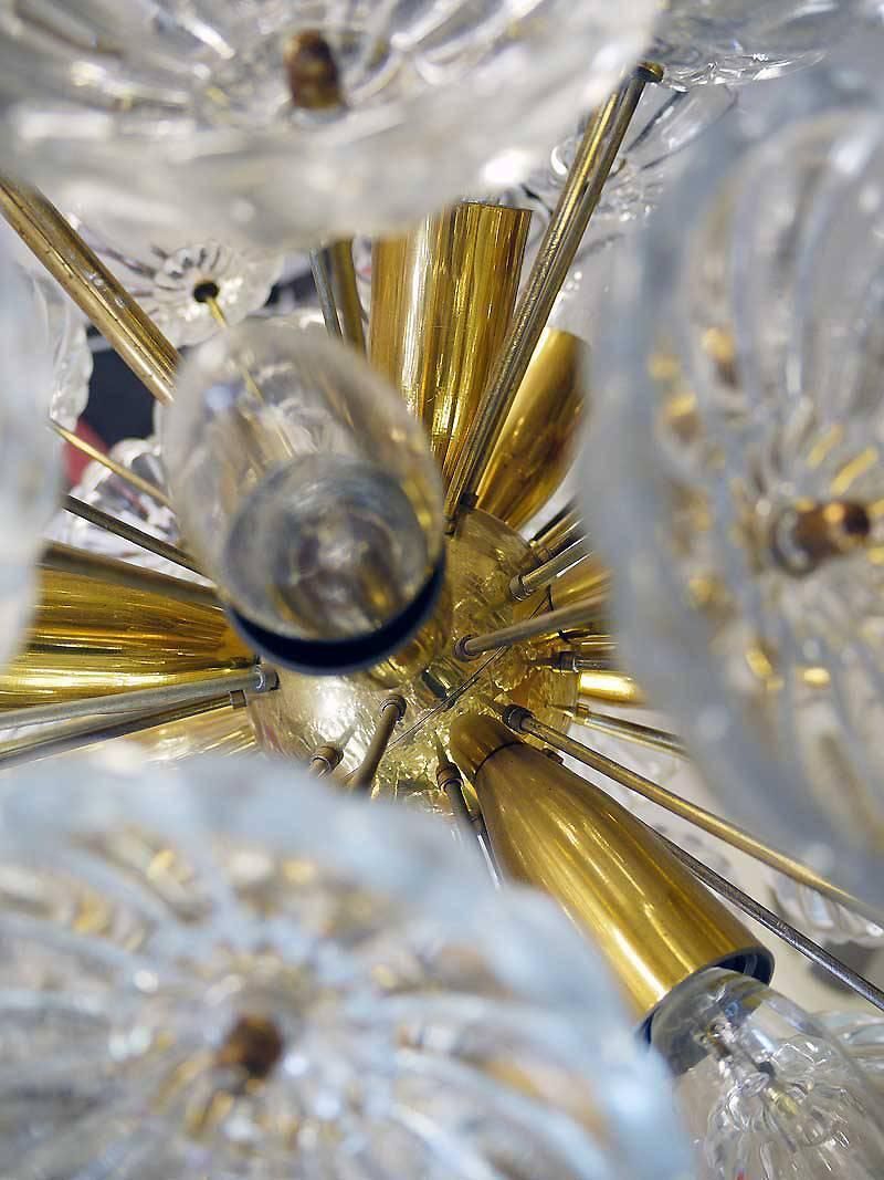 1960 Germany Veb Sputnik 'Dandelion' Chandelier Glass Flowers & Brass photo Lighting
