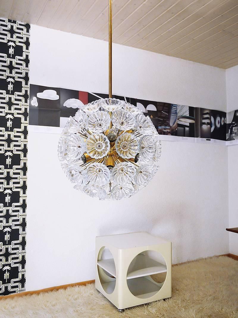 1960 Germany Veb Sputnik 'Dandelion' Chandelier Glass Flowers & Brass photo 2938.0