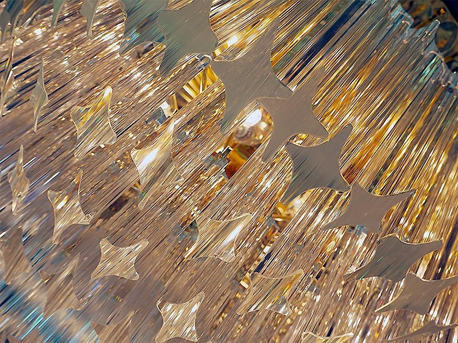 Glamorous 20" Novaresi Flush Mount Chandelier Crystals & Gilt Brass, Italy 1970s photo buy