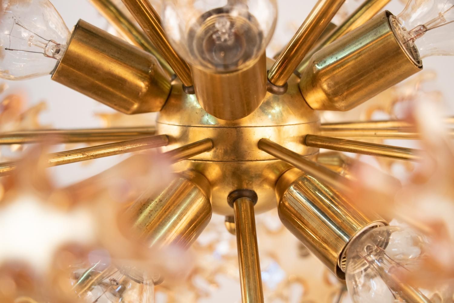 Starburst 22“ Amber Murano Chandelier Iridescent Glass & Brass, Sische 1960s photo buy