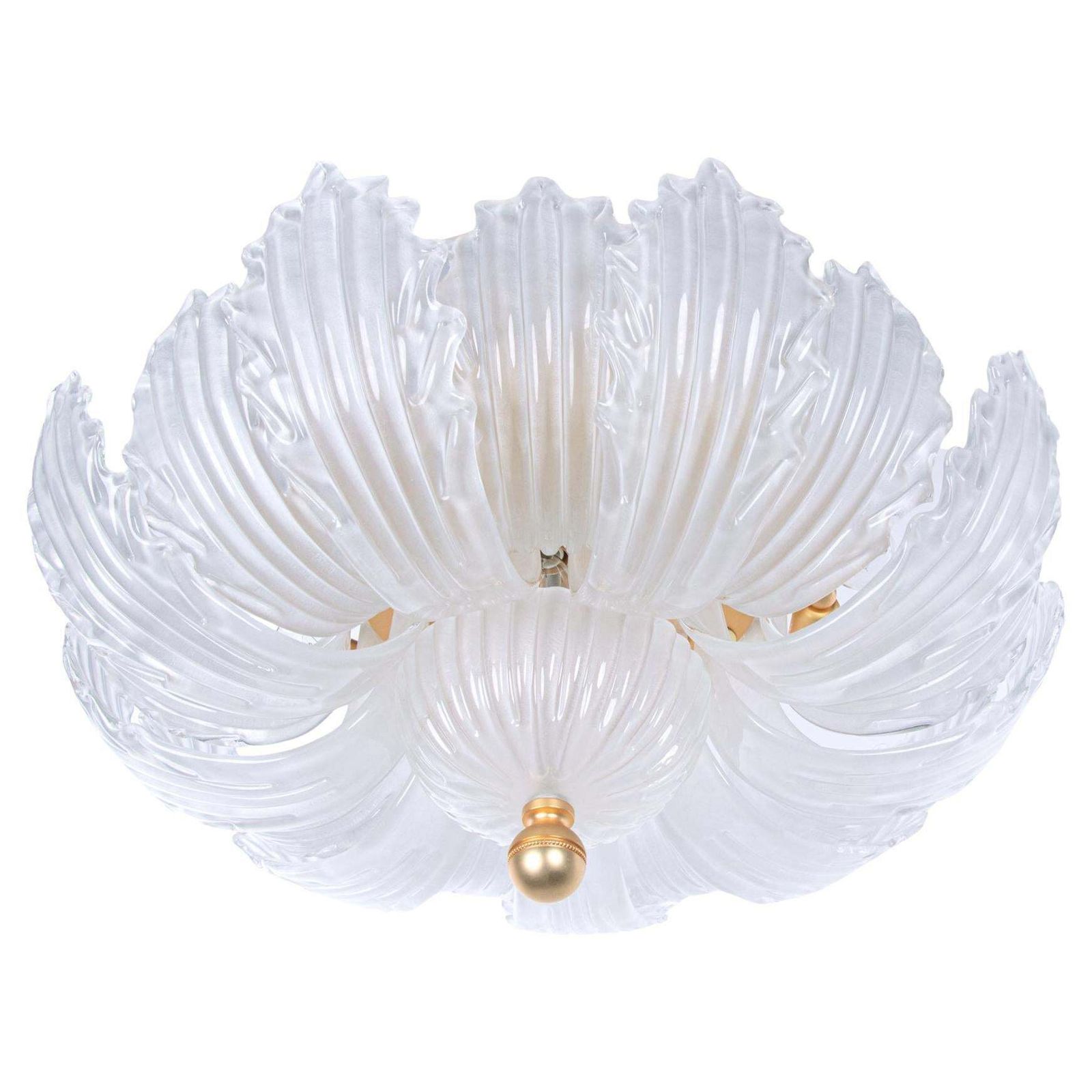 Murano Satin 25.6" Flush Mount Glass & Brass Chandelier, Barovier & Toso, Italy photo furniture