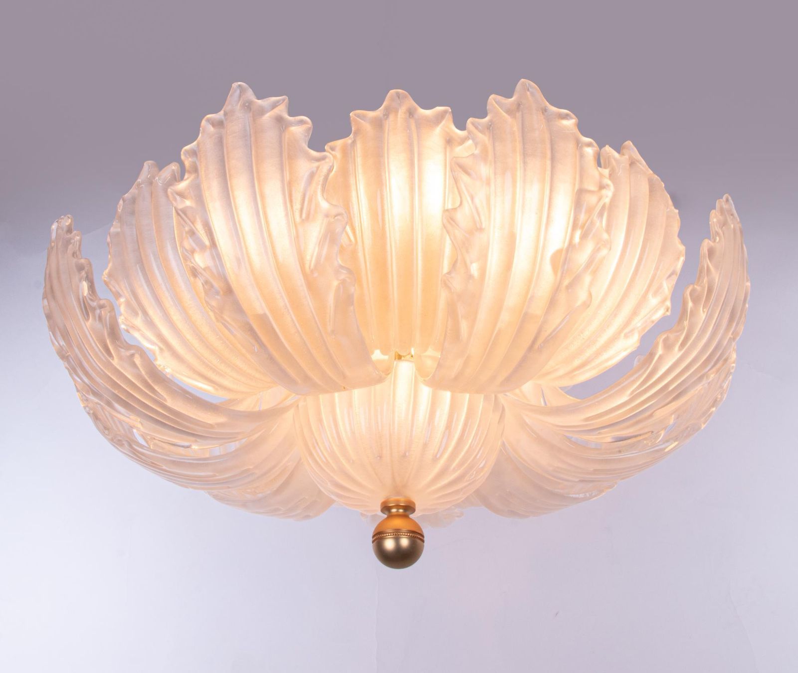 Murano Satin 25.6" Flush Mount Glass & Brass Chandelier, Barovier & Toso, Italy photo vinterior